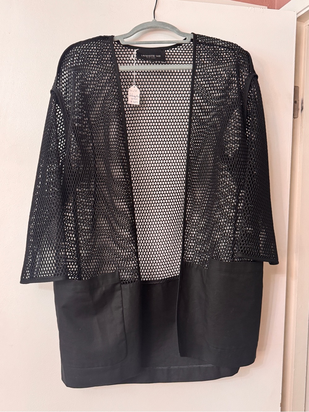 Lafayette 148 New York Black Mesh Open-Front Blazer